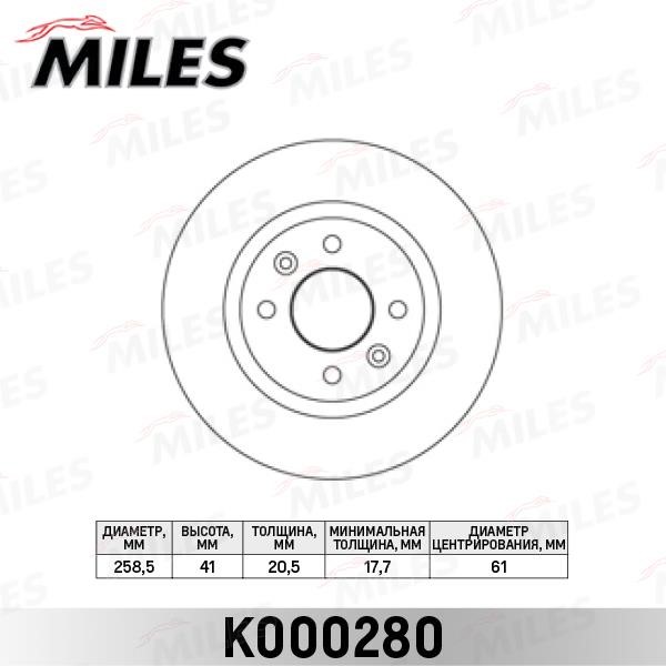 Miles K000280 Front brake disc ventilated K000280