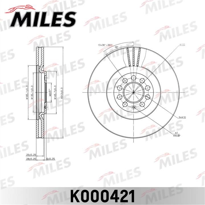 Miles K000421 Front brake disc ventilated K000421