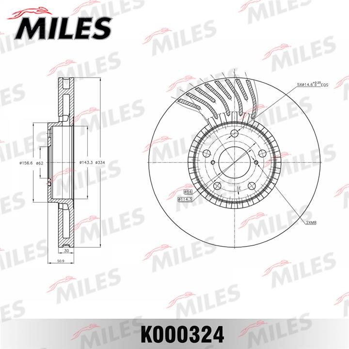 Miles K000324 Front brake disc ventilated K000324