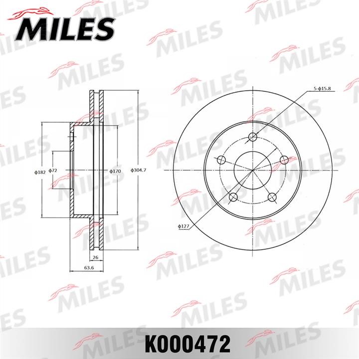 Miles K000472 Front brake disc ventilated K000472