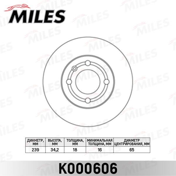 Miles K000606 Front brake disc ventilated K000606
