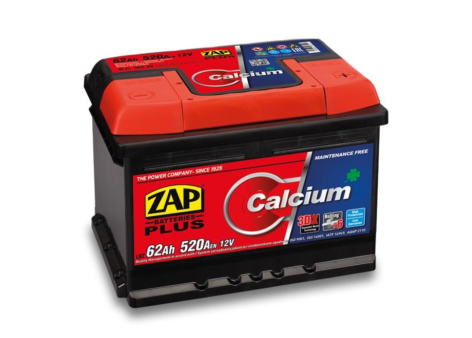 ZAP 562 58 Battery ZAP Calcium Plus 12V 62Ah 520(EN) R+ 56258