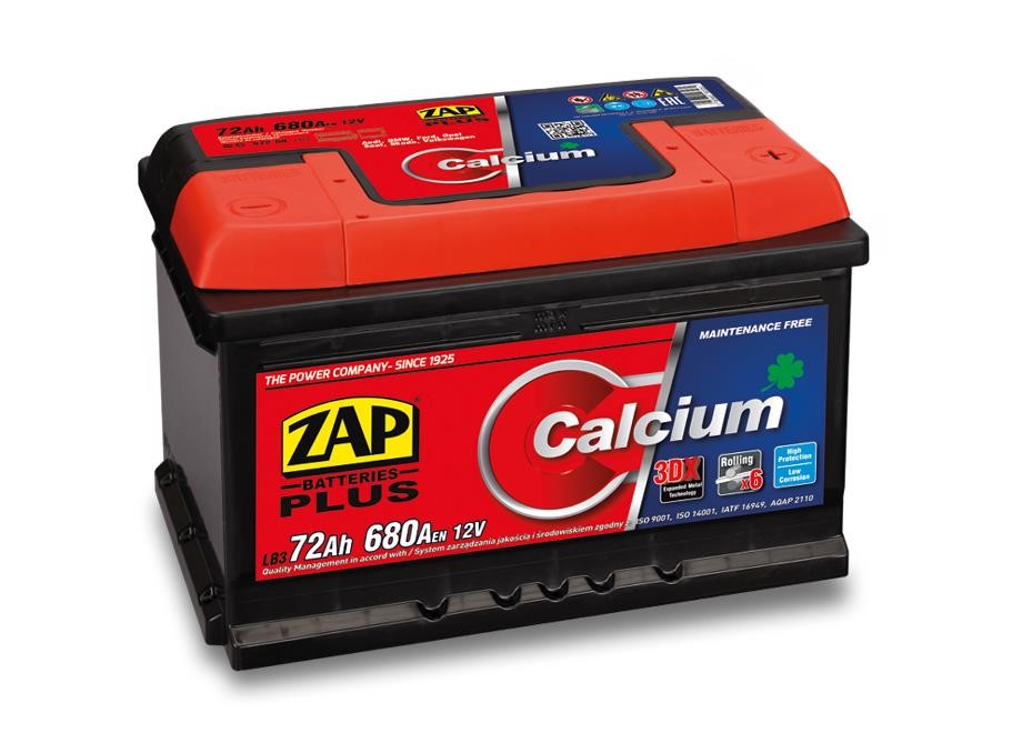 ZAP 572 58 Battery ZAP Calcium Plus 12V 72Ah 680(EN) R+ 57258