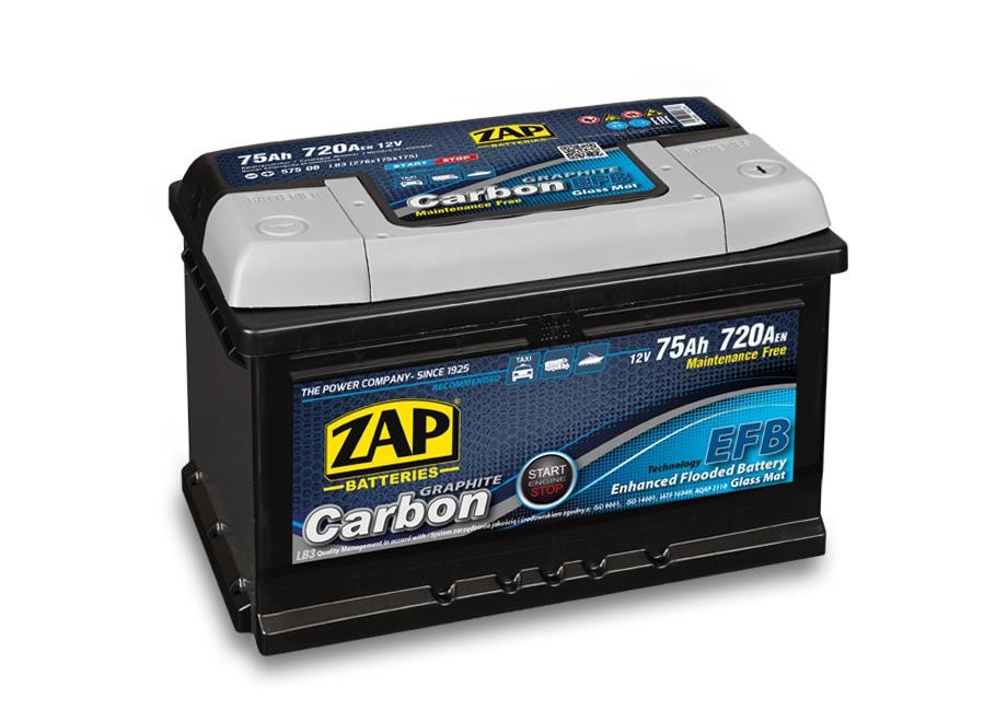 ZAP 575 08 Battery ZAP Carbon 12V 75Ah 720(EN) R+ 57508