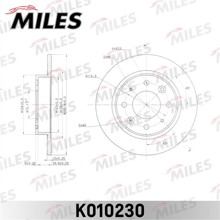 Miles K010230 Rear brake disc, non-ventilated K010230