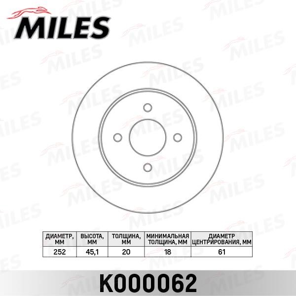 Miles K000062 Front brake disc ventilated K000062