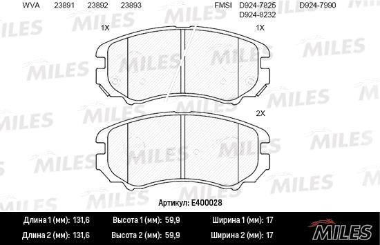 Miles E400028 Brake Pad Set, disc brake E400028