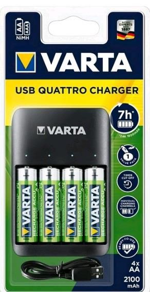 Varta 57652101451 Value USB Quattro Charger + 4 AA 2100 mAh 57652101451