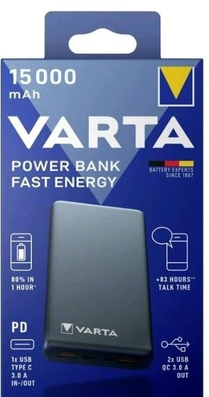 Varta 57982101111 Power Bank Fast Energy 15000 mAh, Grey 57982101111