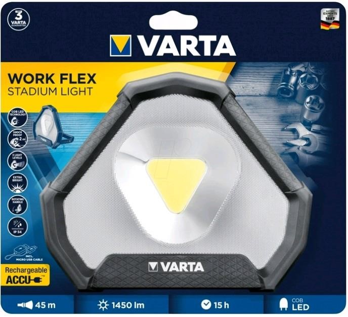Varta 18647101401 Work Flex Stadium, IP54, up to 1450 lumens, up to 45 meters, 3 modes 18647101401