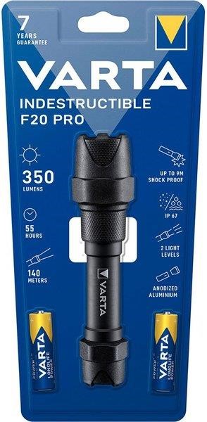 Varta 18711101421 Flashlight Indestructible F20 Pro, 6 W, IP67, IK08, up to 350 lumens, up to 140 meters, 2хАА 18711101421