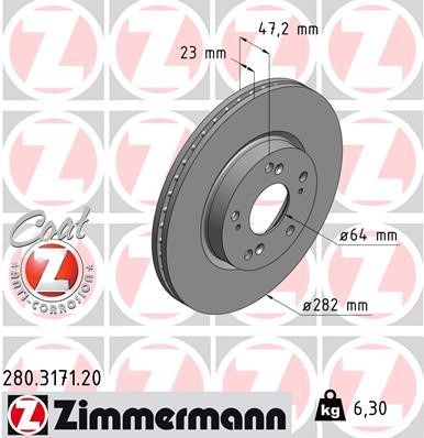 Otto Zimmermann 280.3171.00 Front brake disc ventilated 280317100