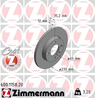 Otto Zimmermann 600.1158.00 Unventilated front brake disc 600115800