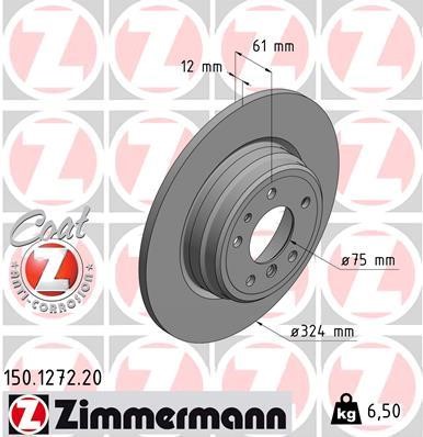 Otto Zimmermann 150.1272.00 Rear brake disc, non-ventilated 150127200