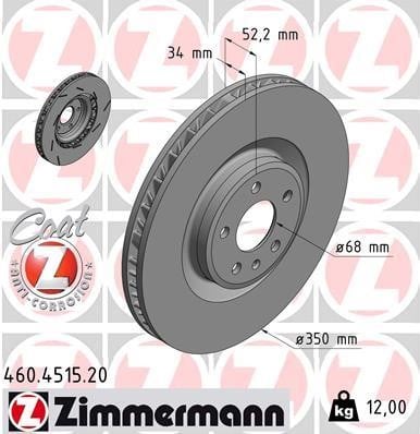 Otto Zimmermann 460.1553.20 Front right ventilated brake disc 460155320
