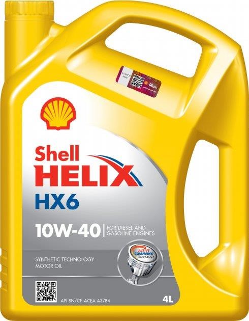 Shell HELIX HX 6 10W-40 4L Engine oil Shell Helix HX6 10W-40, API SN/CF, ACE A3/B4, 4L HELIXHX610W404L