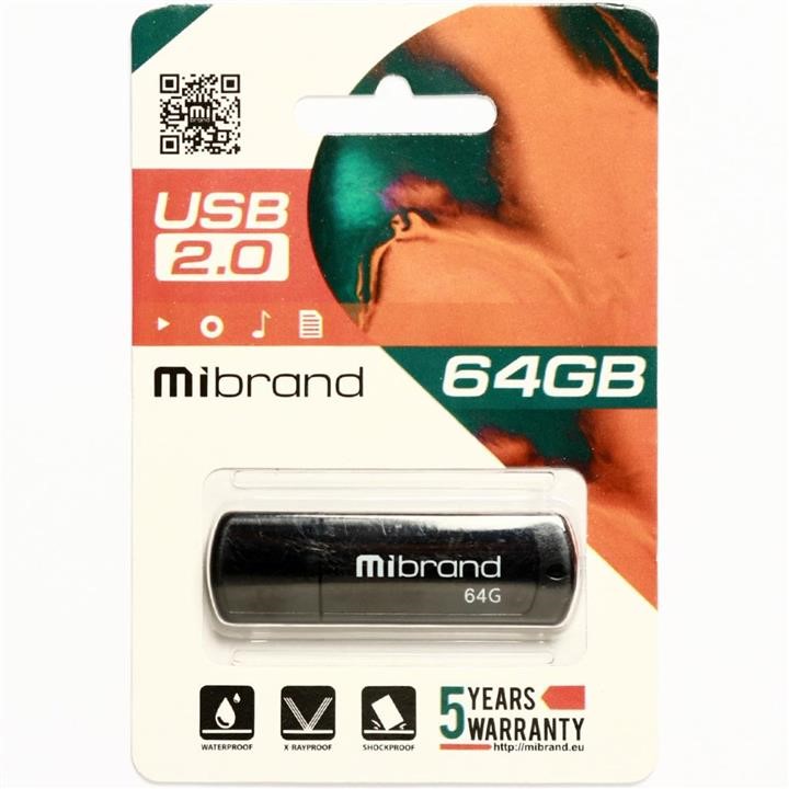 Mibrand MI2.0/GR64P3B Flash Mibrand USB 2.0 Grizzly 64Gb Black MI20GR64P3B