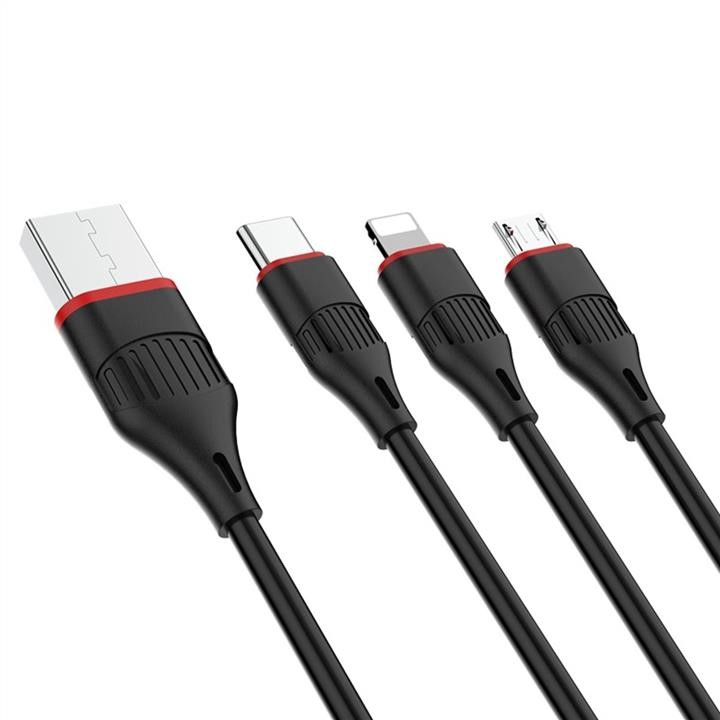 Borofone BX17LMCB Borofone BX17 USB to iP+Type-C+Micro 2.4A, 1m, PVC, TPE connectors, Black BX17LMCB