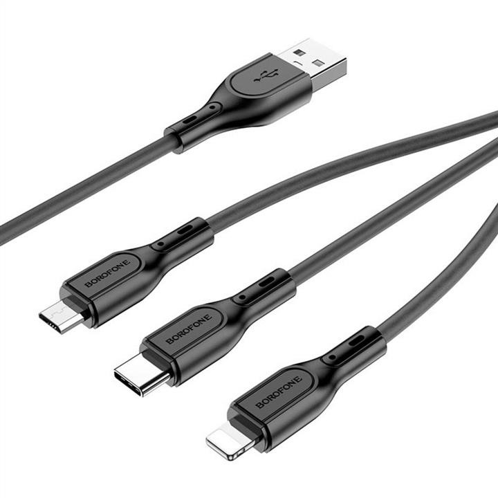 Borofone BX66LMCB Borofone BX66 USB to iP+Type-C+Micro 2A,1m, silicone, silicone connectors, Black BX66LMCB