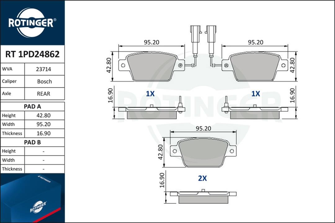 Brake pad Fiat Multipla: RT1PD24862 Rotinger Brake pad set