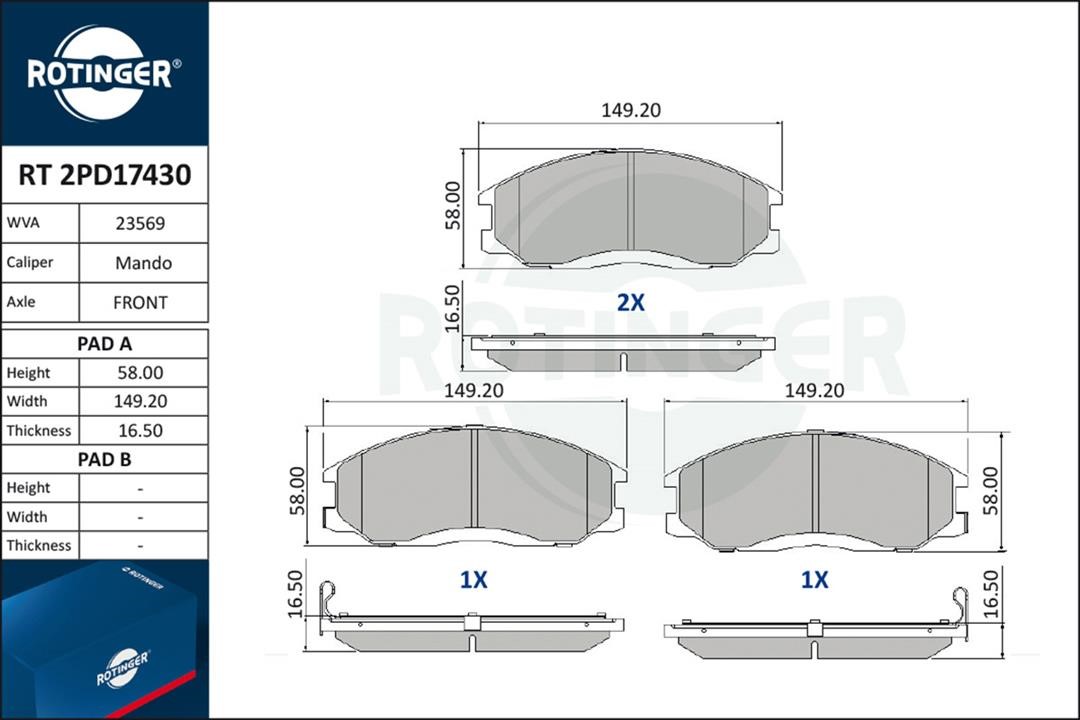 Brake pad Ssangyong Actyon: RT2PD17430 Rotinger Brake pad set