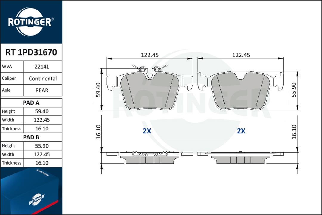 Disc brake pad set Jaguar F-Pace: RT1PD31670 Rotinger Brake pad set