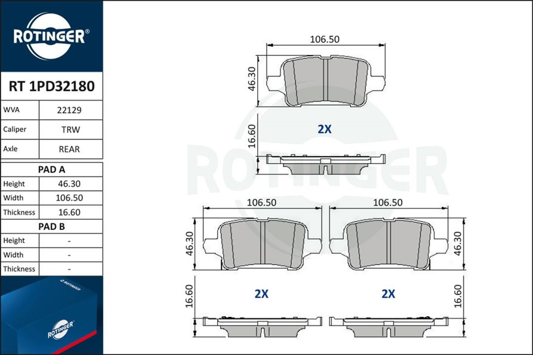 Disc brake pad set Opel Ampera-E: RT1PD32180 Rotinger Brake pad set