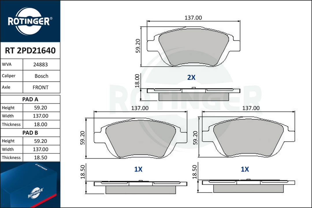Brake pad kit Citroen DS3: RT2PD21640 Rotinger Brake pad set