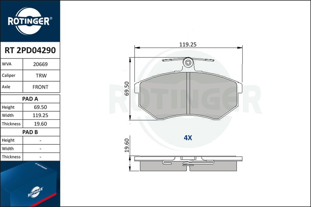 Brake pad Geely CK: RT2PD04290 Rotinger Brake pad set
