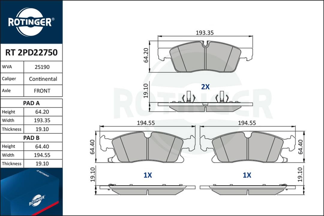 Disc brake pad set Dodge Durango: RT2PD22750 Rotinger Brake pad set