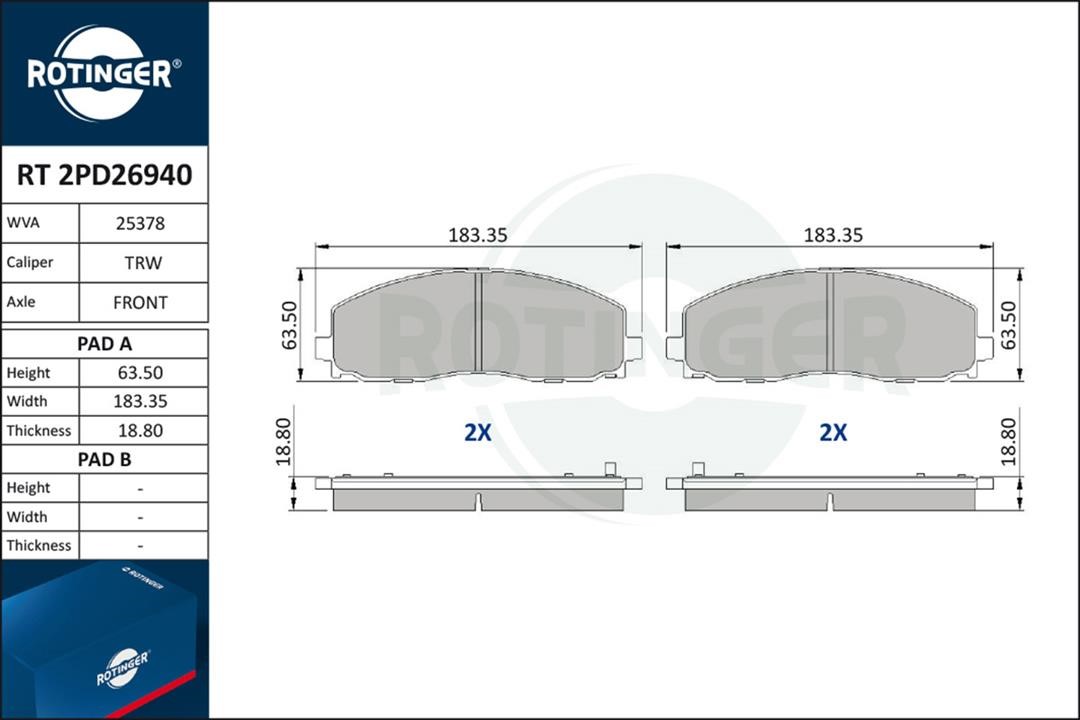 Brake pad kit Jeep Gladiator: RT2PD26940 Rotinger Brake pad set