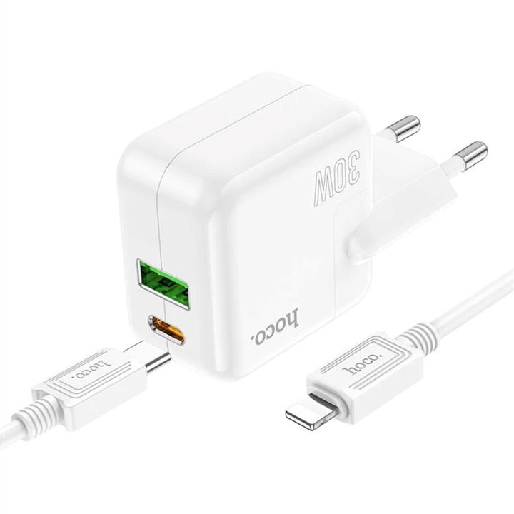 Hoco 6931474790873 Mains charger Hoco C111A Lucky dual-port PD30W+QC3.0 charger set(C to iP) White 6931474790873