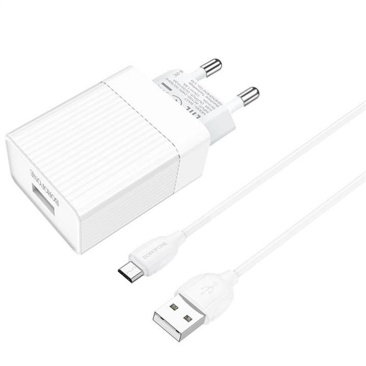Borofone Mains charger Borofone BA47A Mighty speed single port QC3.0 3A + Micro-USB cable White – price