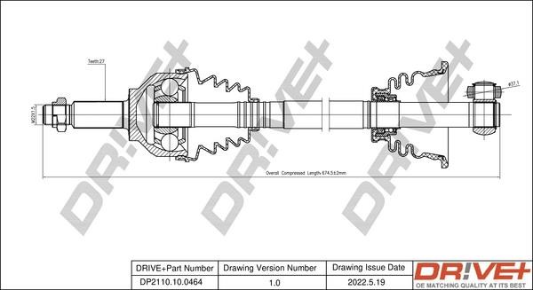 Axle shaft Opel Vivaro: DP2110100464 Dr!ve+ Drive shaft
