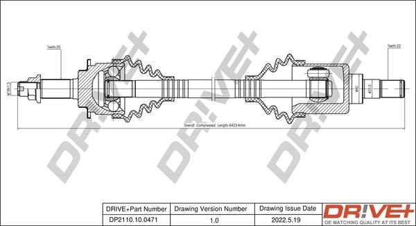 Axle shaft Suzuki Splash: DP2110100471 Dr!ve+ Drive shaft