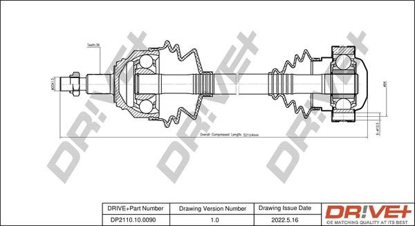 Driveshaft Audi TT: DP2110100090 Dr!ve+ Drive shaft