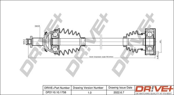 Axle shaft Skoda Rapid: DP2110101758 Dr!ve+ Drive shaft