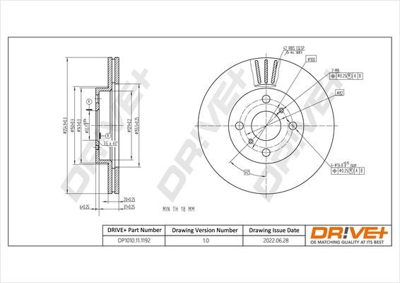 Dr!ve+ DP1010.11.1192 Front brake disc ventilated DP1010111192