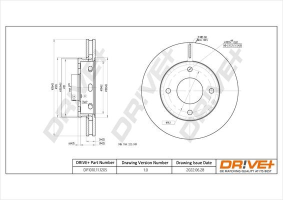 Dr!ve+ DP1010.11.1205 Front brake disc ventilated DP1010111205
