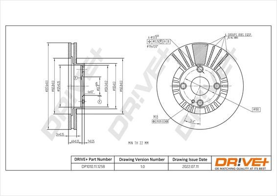 Dr!ve+ DP1010.11.1258 Front brake disc ventilated DP1010111258