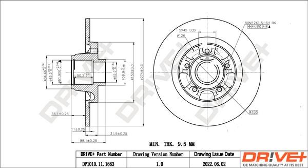 Dr!ve+ DP1010.11.1663 Brake disc DP1010111663 DP1010111663 Dr!ve+ Brake disc