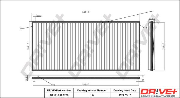Dr!ve+ DP1110.12.0288 Cabin filter DP1110120288 DP1110120288 Dr!ve+ Cabin filter