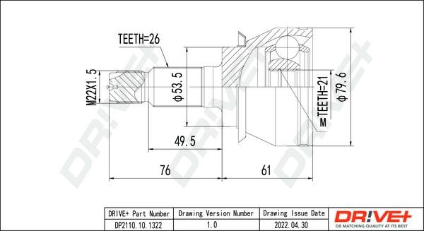 Dr!ve+ DP2110.10.1322 CV joint DP2110101322 DP2110101322 Dr!ve+ CV joint