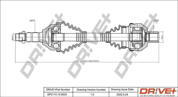 Axle shaft Opel Vectra C: DP2110100533 Dr!ve+ Drive shaft