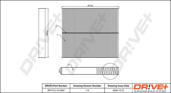 Dr!ve+ DP1110.12.0297 Cabin filter DP1110120297 DP1110120297 Dr!ve+ Cabin filter