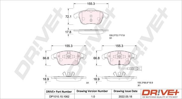 Dr!ve+ DP1010.10.1062 Front disc brake pads, set DP1010101062