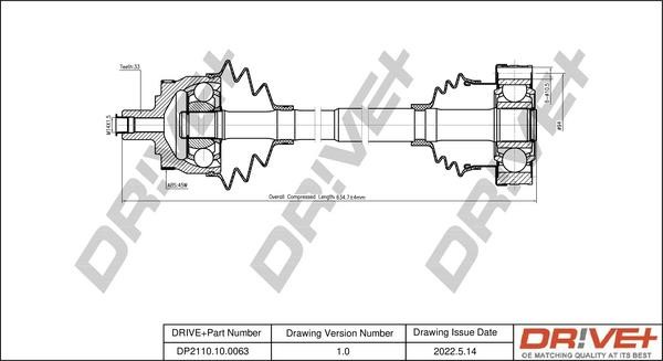 Dr!ve+ DP2110.10.0063 Drive shaft DP2110100063 DP2110100063 Dr!ve+ Drive shaft