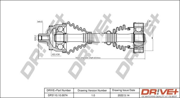 Dr!ve+ DP2110.10.0074 Drive shaft DP2110100074 DP2110100074 Dr!ve+ Drive shaft