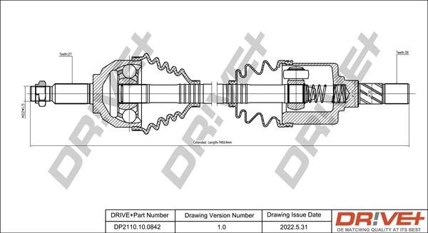 Axle shaft Opel Vivaro: DP2110100842 Dr!ve+ Drive shaft