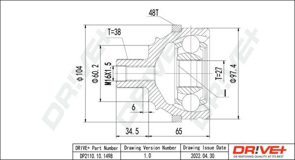 Dr!ve+ DP2110.10.1498 CV joint DP2110101498 DP2110101498 Dr!ve+ CV joint